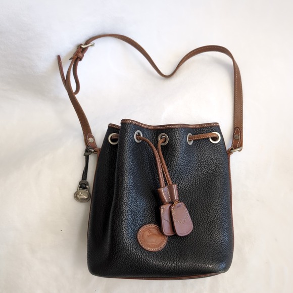 Dooney & Bourke Handbags - Vtg Dooney & Bourke Bucket Bag Purse Pebbled AWL Leather Drawstring USA Y2K 90s